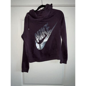 NIKE Womens Sweatshirt Purple Funnel Hoodie Pullover‎ Camouflage Logo Size M